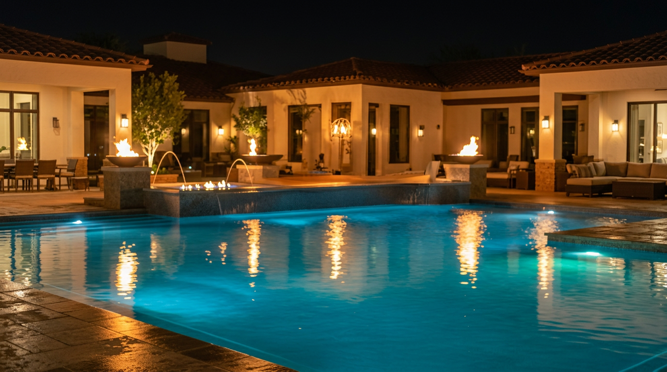 Luxury custom pool and modern home in Chandler Arizona built through Build With You Pools
